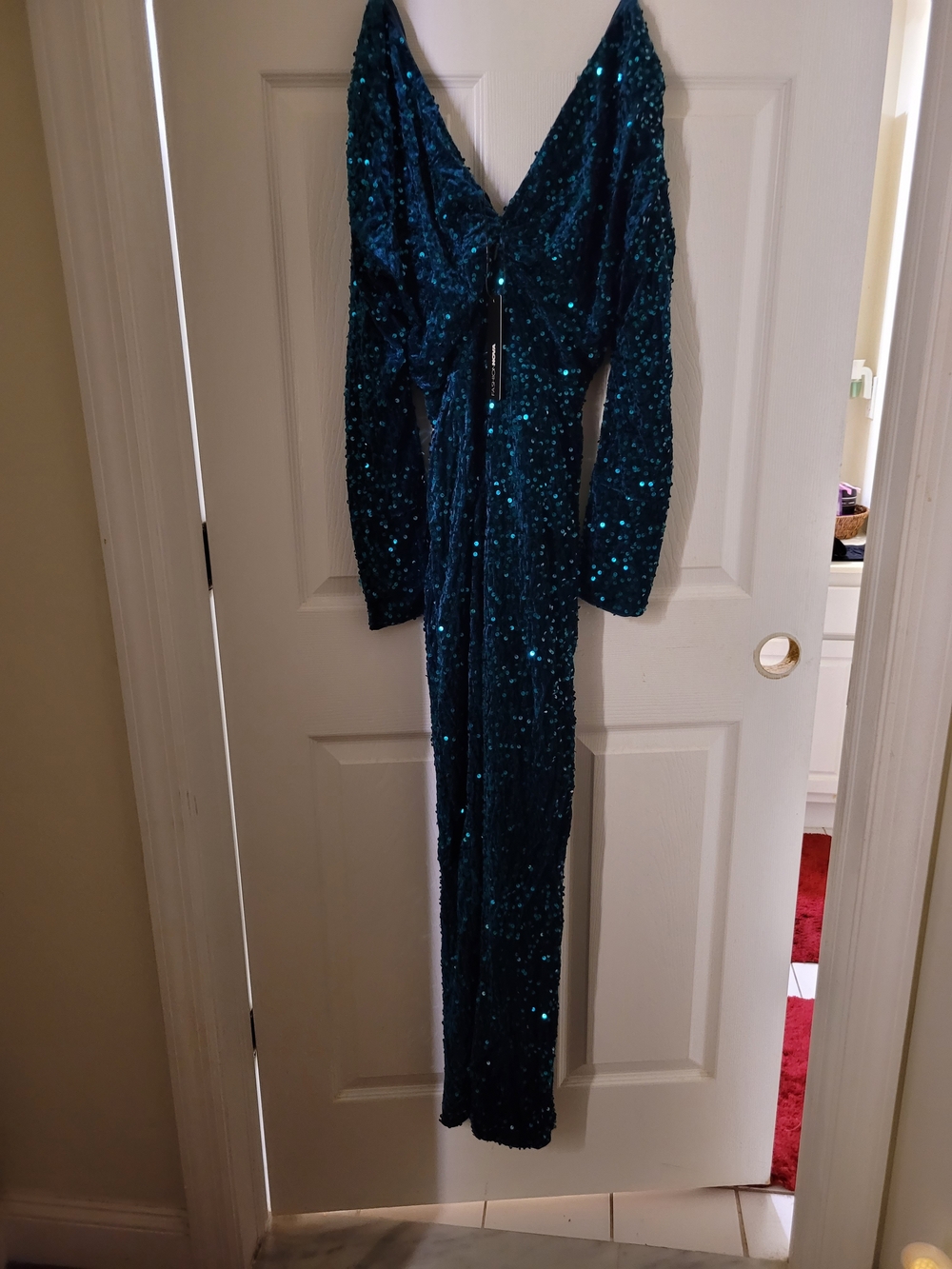 Fashion Nova Teal Sequin Long Sleeve Gown